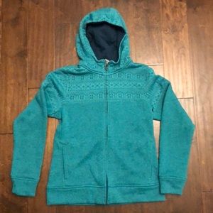 Patagonia Hooded turquoise zip up sweater jacket